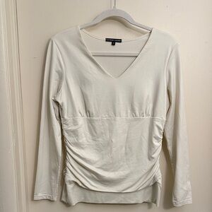 A’nue Ligne White/Cream Ruched Long Sleeve Blouse